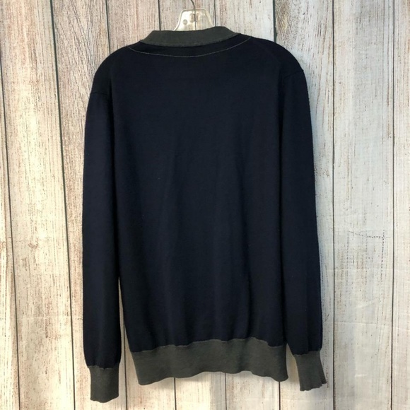 Navy In Eu Gray Trim Wool Blend Knit Men's Sweater - Picture 4 of 5